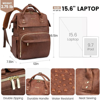 Lusso Leather Laptop Backpack 15.6"